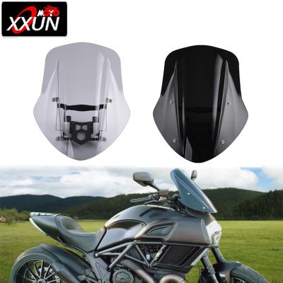 China Plastic PC+Steel XXUN Motorcycle Accessories Windshield Wind Deflector Wind Deflector With Bracket For Ducati Diavel 2019 2020 2021 for sale