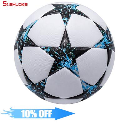 China 0.5mm PU Leather + 3mm EVA Foam + Bladder Connected Hot Sale REACH/BSCI League Match Football Size 5 Official Soccer Ball Jade Blue And Black Europa Soccer Ball for sale