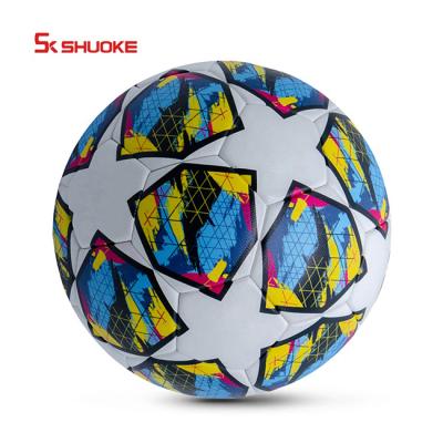 China 0.5mm PU Leather + 3mm EVA Foam + Patched Bladder REACH/BSCI League Student Youth Team Training Ball Jade Blue Game Football Sports for sale