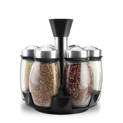 China yiehoom stocked customize logo kavanoz spice jar black lid organizer condiment container holder porta rotating condimentos herb and spice t for sale