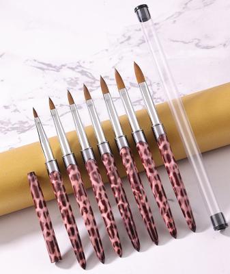 China Custom NAIL Logo Kolinsky Acrylic Nail Brush with Leopard Pattern Metal Handle Nail Brushes Acrylic Nail Art Pen for sale