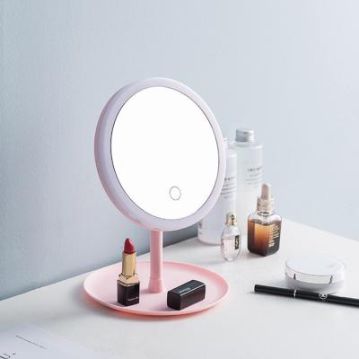 China Personalized LED Lighted Compact Makeup Mirror Shine Adjustable Round Shaped Single Sided White Cosmetic Mirror for sale