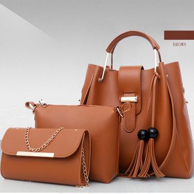 China Main Zipper Closure Bag A Femme 3 Pieces PU Leather Tote Bag For Women Luxury Tassel Handbag Set for sale