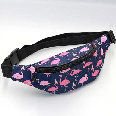 China Water Proof Fashion Waist Bag Black Nylon Fanny Pack Custom Flamingo Pattern for sale