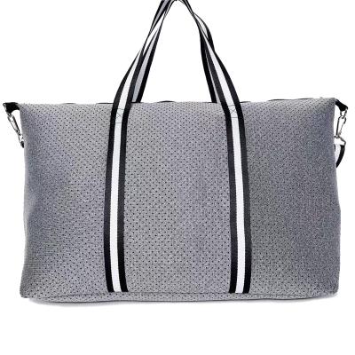 China Custom Gray Cut Hollow Out Women Fashion Neoprene Unisex Weekend Bag Spinnanight Fleece Shopping Bag Handbag WeekendTravel Overnight Bag for sale