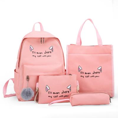 China With USB Customization College Bags Girls College School Backpack 4pcs Set Women Backpack Waterproof Canvas Backpack for sale