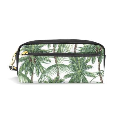 China Fashion Tree Leaves Cosmetic Bag Pencil Case Pen Bag Pouch Coin Purse Tropical Cosmetic Bag Travel Makeup Bag for sale