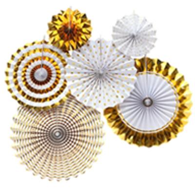 China Disposable Eco-friendly Party Supplies Gold Wedding Bridal Shower Wall Hanging Decoration Party Flower Paper Fan for sale