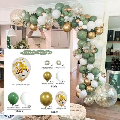 China Olive Green Balloon Garland Arch Kit White Gold Confetti Balloons Retro Festival Decoration for sale