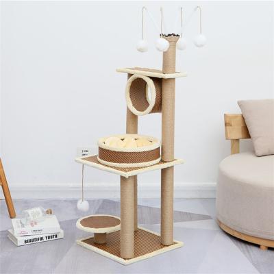 China Breathable Pet Play Toy Jute Cat Tree Scratcher Board Cat Climb View Tree for sale