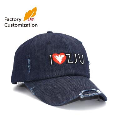 China European and American Style Denim Washed Dad Hat Cotton Denim Soft Baseball Cap Customized Denim Washed Hole Baseball Cap for sale