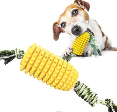 China Custom Stocked Pet Supplies Dog Toys Corn Molar Sticks Bite-Resistant Toothbrush With RopePet Toys for sale