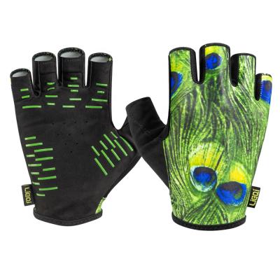 China Customized Peacock Gloves Half Finger Climbing Grip Super Riding Green Bike Half Finger Design Riding Fishing Cycling Gloves for sale