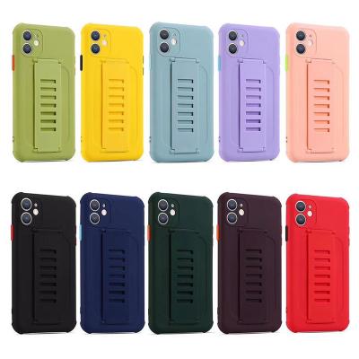 China 2021 Hot Selling Accurate Anti-fall Candy Color Hand Strap Smart Phone Case Camera Hole Phone Cover For iPhone 12 Pro Max for sale