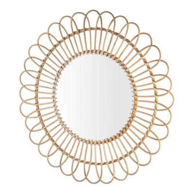 China Art Deco Hot Selling Simple Wall Mirror Hanging Factory Weaving Mirror Rattan Frame Exquisite Hanging Mirror Decoration for sale