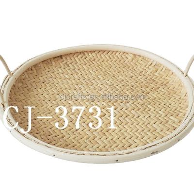 China Diy Craft Factory Direct Selling Round Affordable High Quality Reusable Handmade Rattan Woven Tray for sale