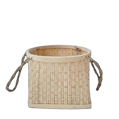 China Art Factory Direct Selling Mouth Basket Gift Box Folk Square Lower Round Handmade Wood Waste and Bamboo Basket for sale