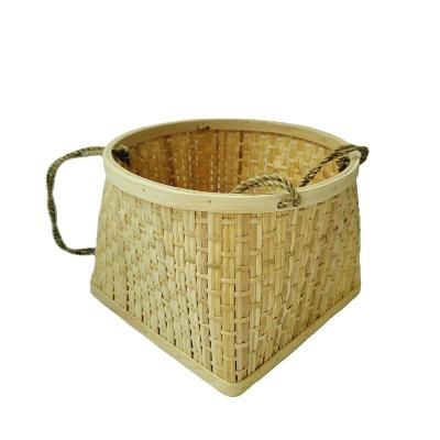 China Art Factory Direct Selling Mouth Basket Gift Box Folk Square Lower Round Handmade Wood Waste and Bamboo Basket for sale