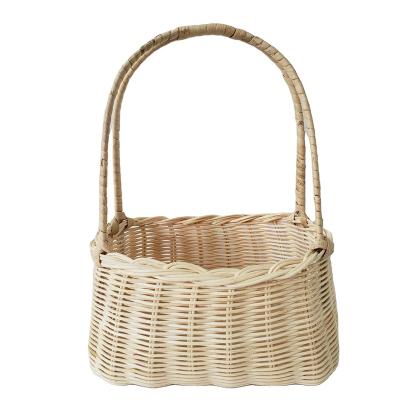 China China NO.3860 rattan basket for flower, wooden rattan bottom basket with handle for gift package for sale