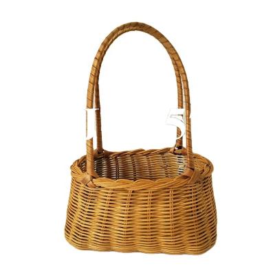 China China NO.3857 rattan basket for flower, wooden rattan bottom basket with handle for gift package for sale