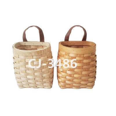 China NO.3486 China Chip Wooden Hanging Basket By The Wall Handmade And Small Size Cute Basket for sale