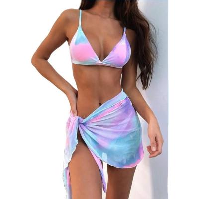 China Plus Size 3pack Tie Dye Bikini Swimsuit And Cover Up Skirt for sale