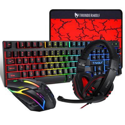 China LIVOLF TF-800 Metal Keyboard Mouse Set Headphone Key Mouse Four-piece Gaming Desktop Luminous Gaming Home for sale