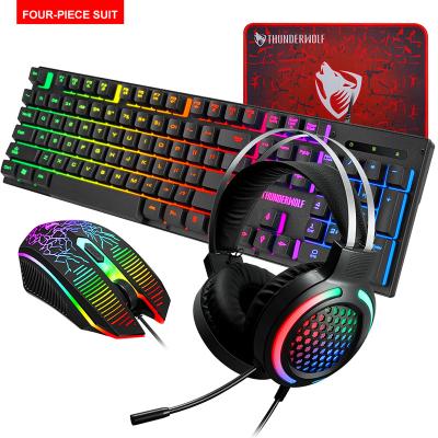 China LIVOLF TF-400 Metal Wired Keyboard Mouse Headset Mouse Pad Key Mouse Set Luminous Gaming Desk 4 IN 1 Four Sets for sale