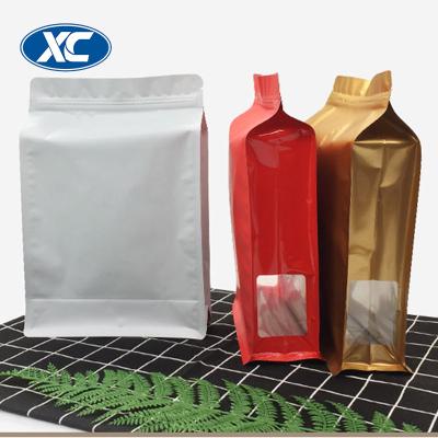 China Self-Sealing Barrier Matte Colored Aluminum Foil Flat Bottom Zipper Lock Stand Up Coffee Bag With Clear Window To Stock for sale