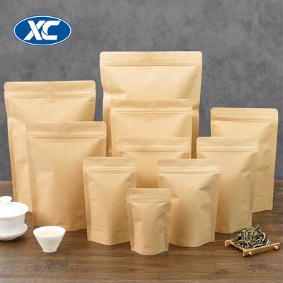 China Wholesale Recyclable Aluminized Resealable Different Sizes Brown Kraft Paper Bags Zipper Foil Lined Stand Up Pouch Without Window for sale