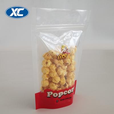 China Automatically Packing Clear Popcorn Stand Up Zipper Snack Bags For Packing for sale