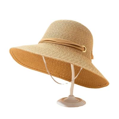 China Fashion 2021French lace up straw hat summer bow beach travel sunscreen large brim sun hat for sale