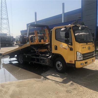 China Euro 6 Left Hand Drive Faw Flatbed Recovery Truck 4 Tonne With 2 Sections Underlift for sale