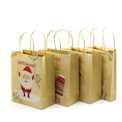 China Recyclable Custom Printing Merry Christmas Kraft Paper Shopping Gift Bag With Custom Logo for sale