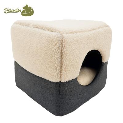 China Waterproof Washable Warm Cushion Wool Cat Cave House With Detachable Small Washable Soft Pet Cat Bed for sale