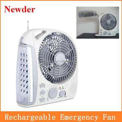 China Plastic Multi Function 8 Inch Rechargeable Tabletop Fan With LED Light And Radio for sale