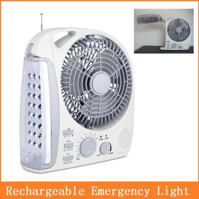 China Plastic Rechargeable Emergency Light Fan With Radio for sale