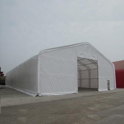 China strong UV-resistant; Fire retardant ; Outdoor Gable Shape Steel Frame Fabric Steel Frame Tarp Storage Waterproof Construction Tent for sale