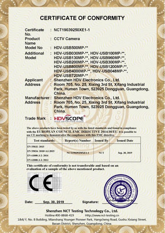 CE - Shenzhen HDV Electronics Co., Ltd.