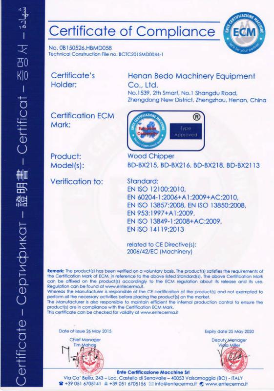 CE - Henan Bedo Machinery Equipment Co., Ltd.