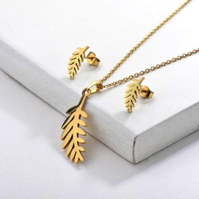 China FASHIONABLE Cheap Feather Earrings And Necklaces 18k Gold Stainless Steel Set for sale