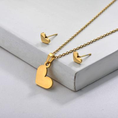 China High Polish Romantic Stainless Steel Gold Plated Heart Necklace Jewelry Sets for sale