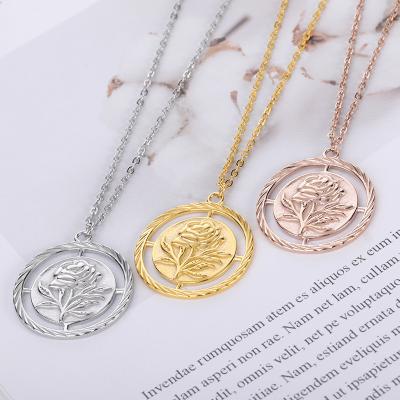 China Cute Round Stainless Steel Disc Flower Vintage Necklace for sale