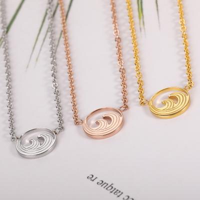 China Stainless Steel Casual / Sporty Fashion Cut Circle Symbol Cut Out Wave Surfing Pendant Necklace for sale