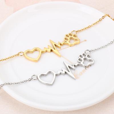 China Cute Creative Gold Plated ECG Heartbeat Heartbeat Stainless Steel Charm Bracelet for sale