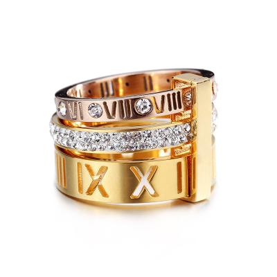 China Romantic Personalized Roman Numerals Wedding Diamond Three Tier Ring Jewelry Engagement for sale