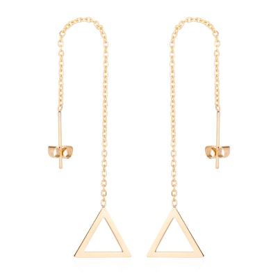 China Cute Rose Gold Stainless Steel Long Chain Tassel Dangled Geometric Triangle Stud Earrings for sale