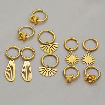 China TRENDY 18K Gold Plated Stainless Steel Circle Fan Sun Shape Dangle Earrings for sale