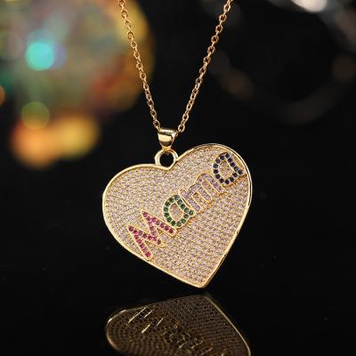 China CZ Jewelry Mother's Day Gift Romantic Heart Pendant Female Love Color Necklace for sale