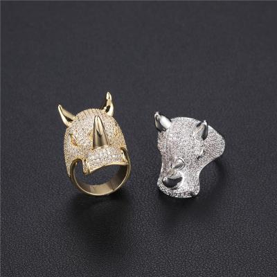 China New Arrival FASHIONABLE Hip Hop Copper Inlaid Zircon Rhinoceros Shape Key Ring for sale